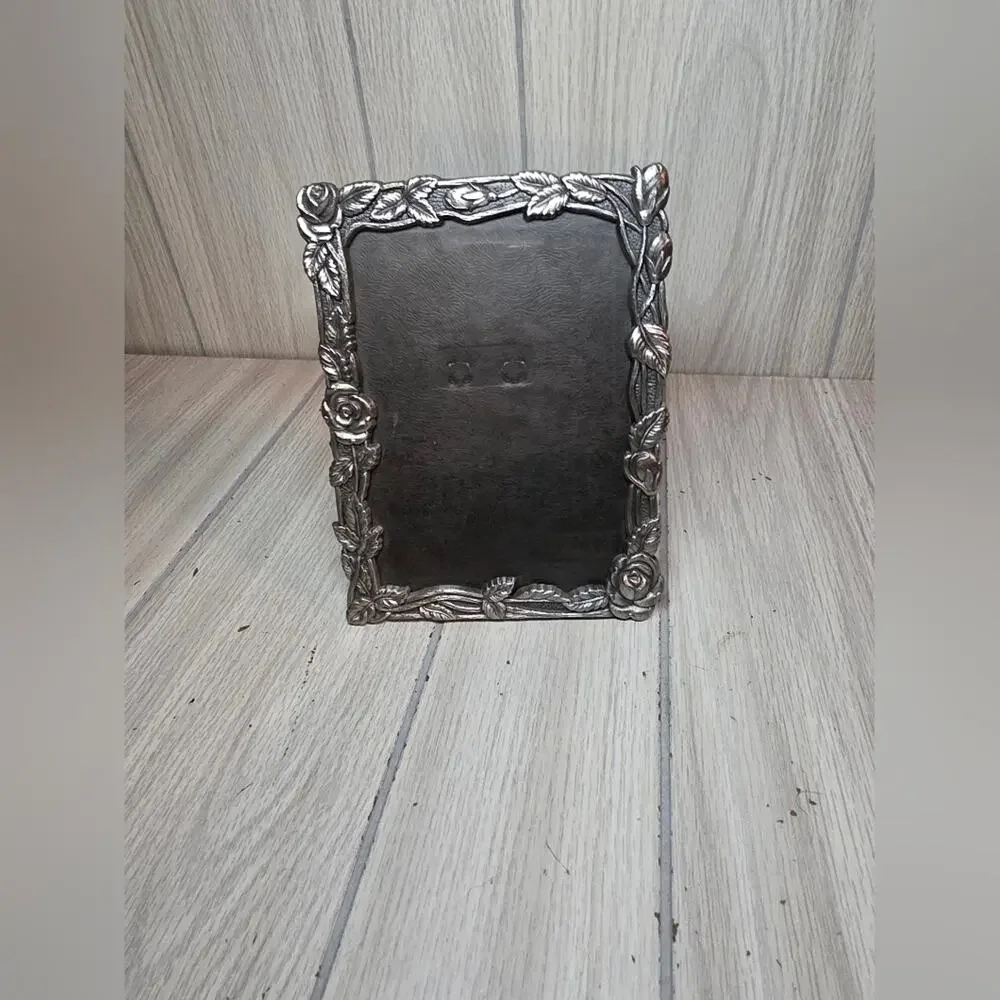 Vtg Elegant Pewter Silver Easel Photo Frame Rose Design The Weston Gallery
